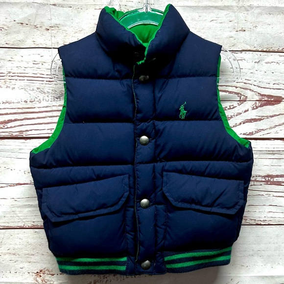 Polo Ralph Lauren Other - Polo Ralph Lauren Down Fill Green & Navy Reversible Puffer Vest Size 2t